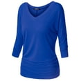 thumbnail image 1 of Thanth Womens Dolman Sleeves V-Neck Solid Shirring Drape Basic Tunic Top, 1 of 4