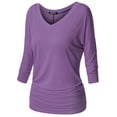 thumbnail image 1 of Thanth Womens Dolman Sleeves V-Neck Solid Shirring Drape Basic Tunic Top, 1 of 4