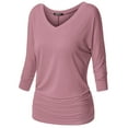 thumbnail image 1 of Thanth Womens Dolman Sleeves V-Neck Solid Shirring Drape Basic Tunic Top, 1 of 4