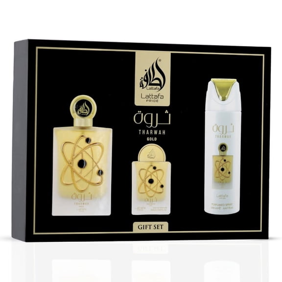 Tharwah Gold Gift Set by Lattafa Pride  Women | 100 ml / 3.4 fl oz + Extras