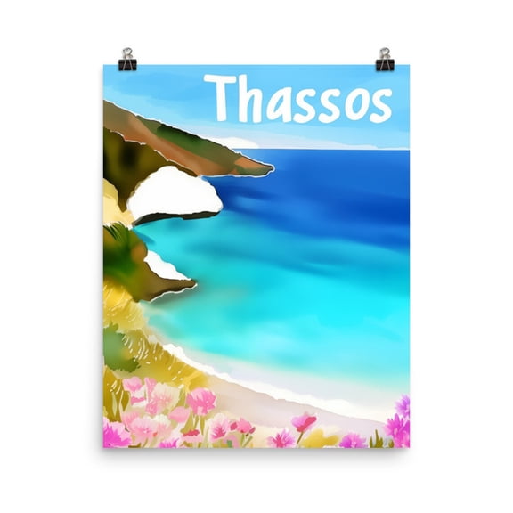 Thassos Greece Print, Aegean Sea Coastal Wall Art, Greek Island Decor, Seaside Travel Poster, Mediterranean Beach Artwork Home Decor UNFRAMED Poster, Wall Art for Decor, Present, 8x12