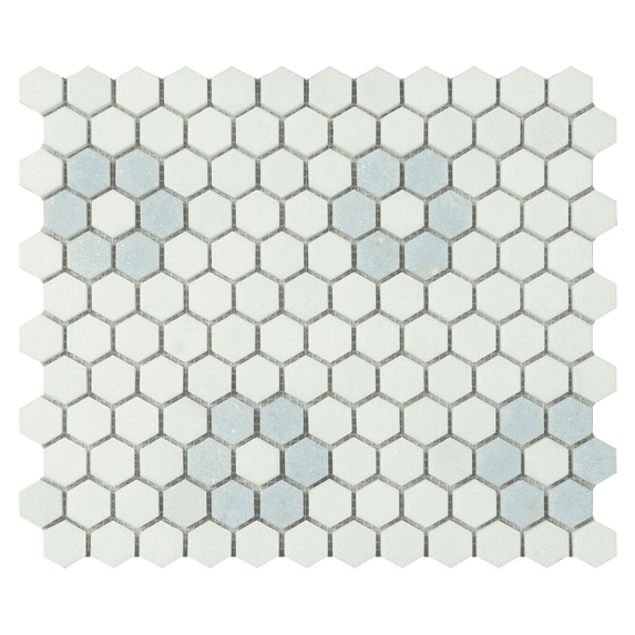 Thassos White And Blue Celeste 1" X 1" Marble Honeycomb Mosaic Wall & Floor Tile - Case (10 Sheets)