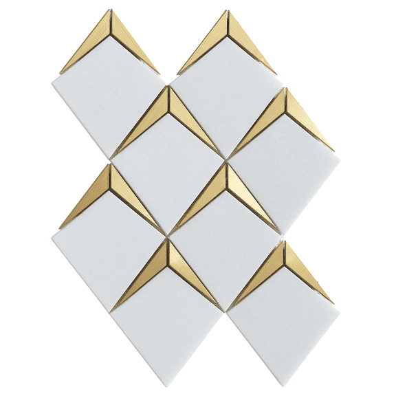 Thassos White Kite Shape With Gold Metal Mosaic Tile - Case (10 Sheets)