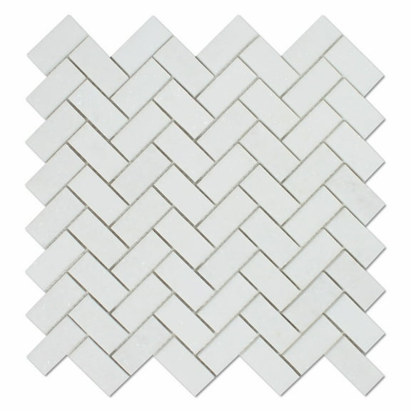 Thassos White Marble Honed 1 x 2 Herringbone Mosaic Tile Sample