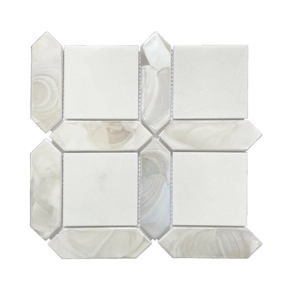 Thassos White Marble & Hot 11-in x 11-in Glass Mosaic Wall Tile( 12.6 sq. ft. /Box )
