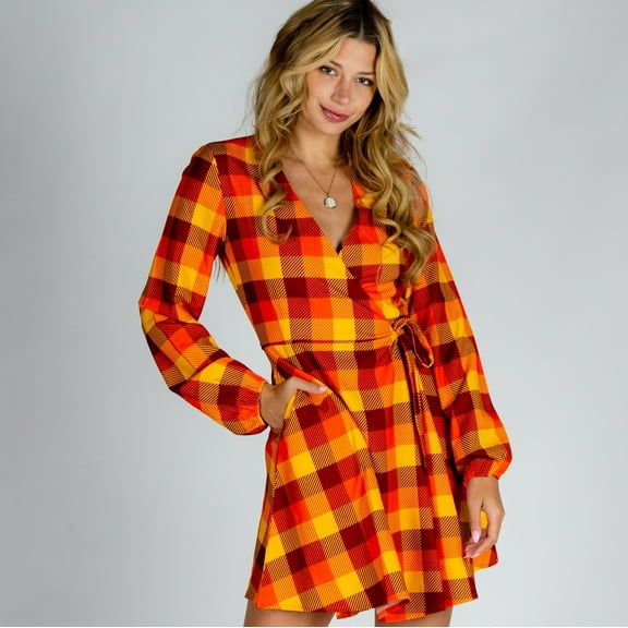 That 70s Dress - Shinesty Thanksgiving Plaid Wrap Dress  XL