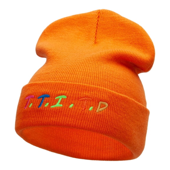 That Desert Thing Acronym Embroidered Long Knitted Beanie - Orange OSFM