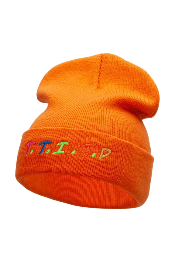 That Desert Thing Acronym Embroidered Long Knitted Beanie - Orange OSFM