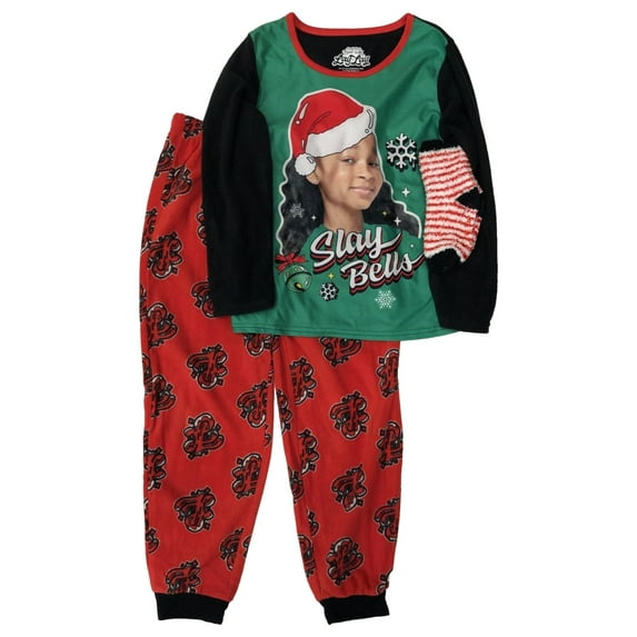That Girl Lay Lay Girls Green & Red Fleece Christmas Sleep Set Pajamas S(6-6X)