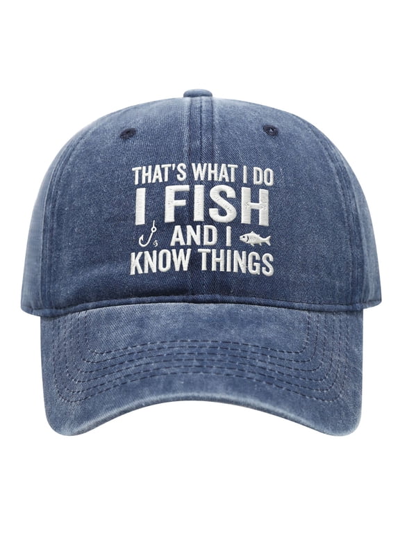 That’s What I Do I Fish And I Know Things Embroidered Washed Cotton Dad Hat for Adults, Vintage Distressed Fishing Baseball Cap, Outdoor Angler Sun Hat