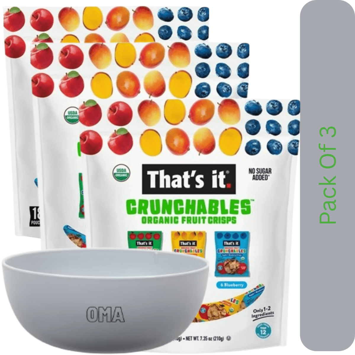 That’s It Crunchable Assorted Fruit Snacks, Variety Pack 18 Count With White Bowl By OMA