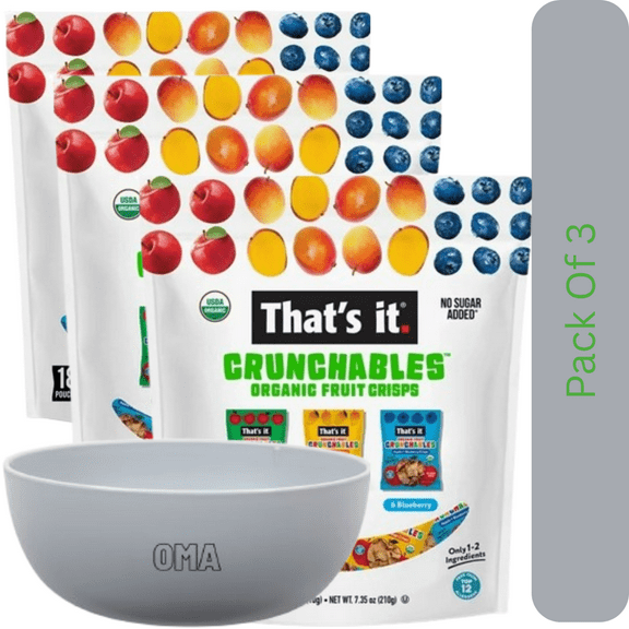 Thats It Crunchable Assorted Fruit Snacks, Variety Pack 18 Count With White Bowl By OMA