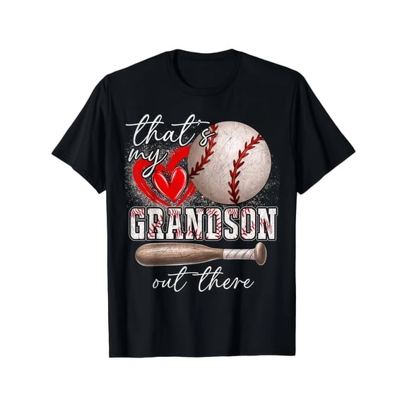 That's My Grandson Out There Baseball T-Shirt Proud Family Support Graphic Tee Retro Sports Apparel Heart Design