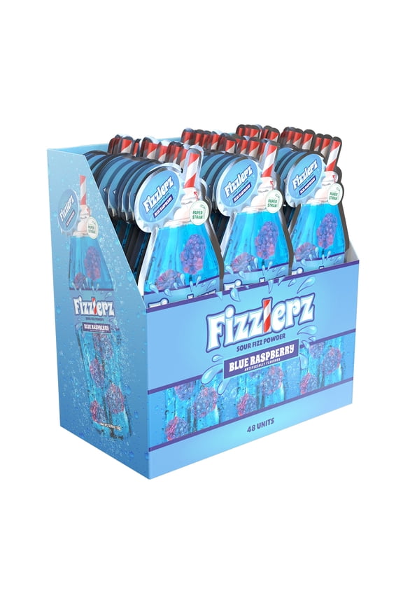 Fizzlerz, Sour Fizz Powder, Blue Raspberry Flavor, 0.35 Ounce - 48 Count Display Box
