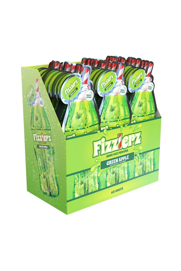 Fizzlerz, Sour Fizz Powder, Green Apple Flavor, 0.35 Ounce - 48 Count Display Box