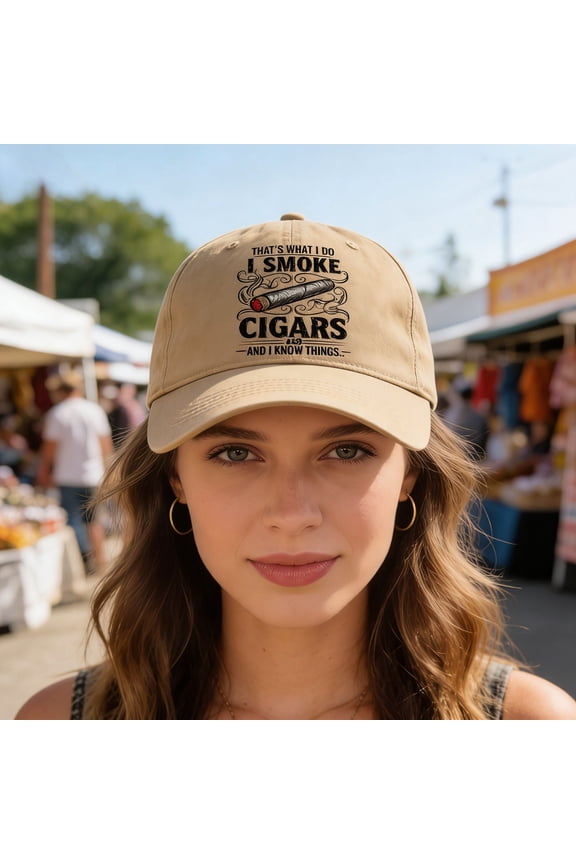 That's What I Do I Smoke Cigars and I Know Things Hat for Mens, Adjustable Classic Baseball Hat, Spring and Summer Sun Hat (1PC, Khaki)