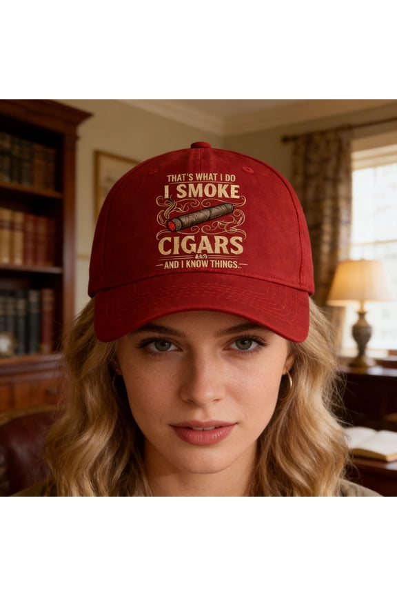 That's What I Do I Smoke Cigars and I Know Things Hat for Mens, Adjustable Classic Baseball Hat, Spring and Summer Sun Hat (1PC, Red)