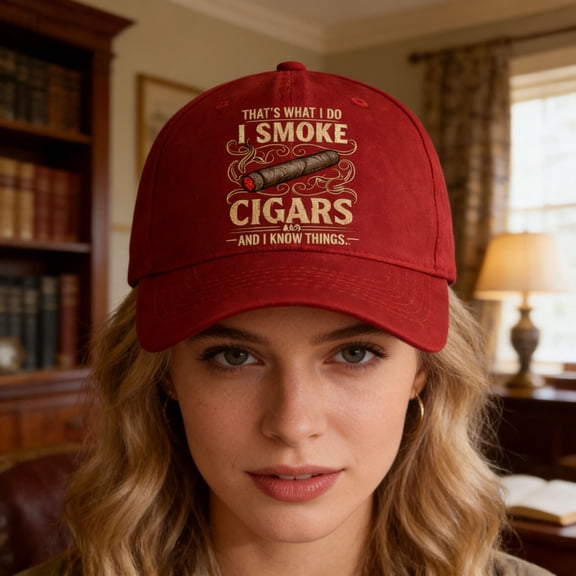 That's What I Do I Smoke Cigars and I Know Things Hat for Mens, Adjustable Classic Baseball Hat, Spring and Summer Sun Hat (1PC, Red)