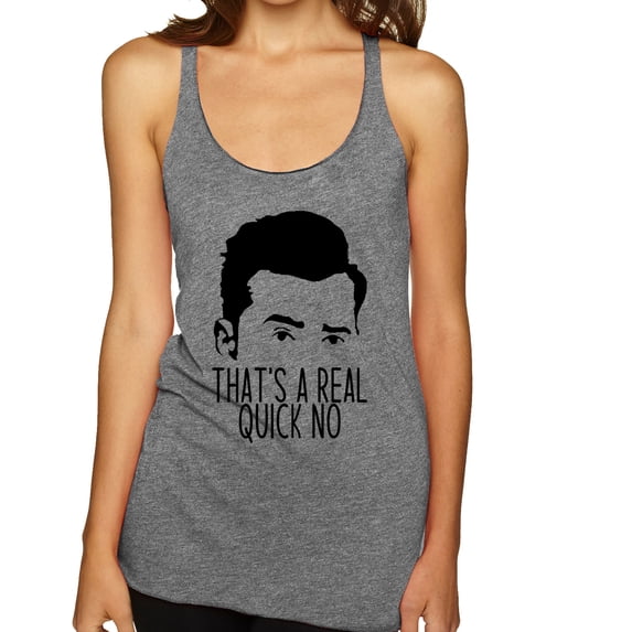 That's a Real Quick No David TV Quote Pop Culture Tri-Blend Racerback Tank Top, Premium Heather, Medium