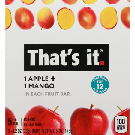 That's it. Gluten-Free Chewy Apple + Mango Wellness Fruit Bars,1.2 oz, 5 Count, Shelf Stable Box