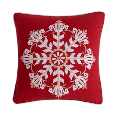 Levtex Home Santa Claus Lane Christmas Pillow - 18x18in Embroidered Holiday Decor, Red/White