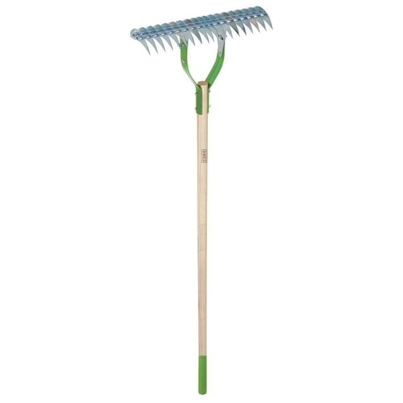 Thatch Rake 15-Inch Adjustable Lawn Rake - Self-Cleaning Thatching Rake with Hardwood Handle, Garden Yard Clean-Up Tool for Healthy Grass