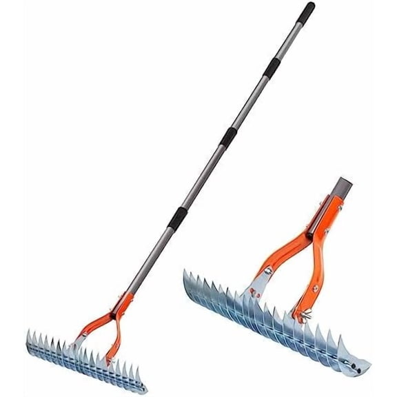 Thatch Rake, 15-Inch Lawn Thatching Rake, Robust Rake, Steel Metal Rake with Handle, Versatile Grass Grooming Rake
