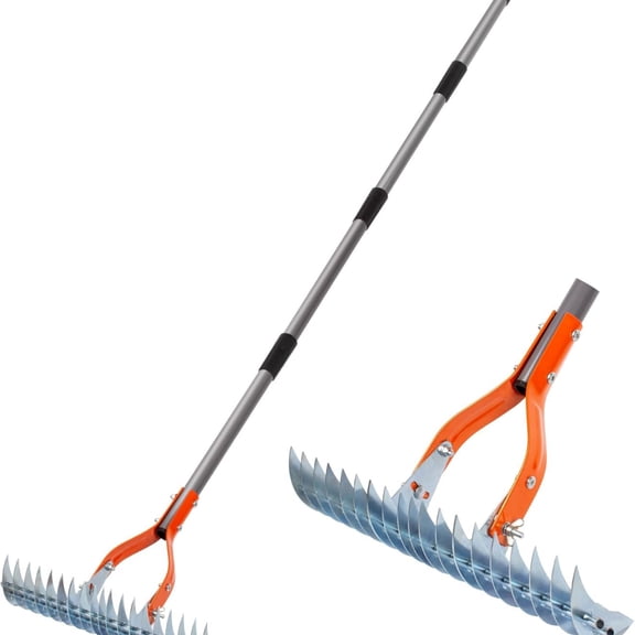 Thatch Rake, 15-Inch Lawn Thatching Rake, Robust Dethatcher Rake, Efficient Steel Metal Rake with Handle, Versatile Grass Grooming Rake for Cleaning Dead Grass, Yard Garden Durable Soil Rake