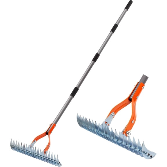 Thatch Rake, 15-Inch Lawn Thatching Rake, Robust Dethatcher Rake, Efficient Steel Metal Rake with Handle, Versatile Grass Rake for Cleaning Grass, Yard Garden Durable Soil Rake