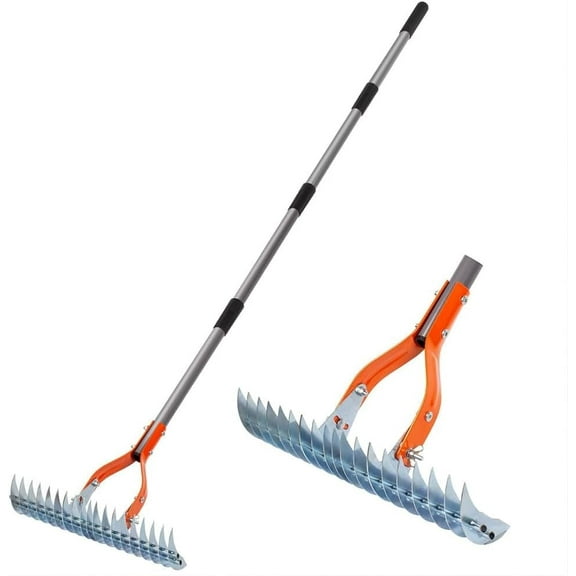 Thatch Rake,15-Inch Lawn Thatching Rakes Heavy Duty,Lawn Thatching Rake for Cleaning Dead Grass,Efficient Steel Metal Rakes with Handle 75-Inch Length Yard Garden Durable Soil Rake
