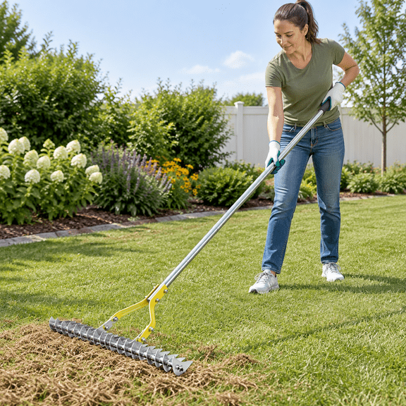 Thatch Rake 15-inch Wide Dual-side Dethatching For Lawn