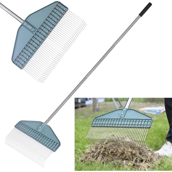 Thatch Rake with 66" Adjustable Handle, 17" Wide Lawn Dethatcher Rake for Garden, Patio, and Lawn - Cleans Dead Grass, Thatch, Pine Needles & Acorns
