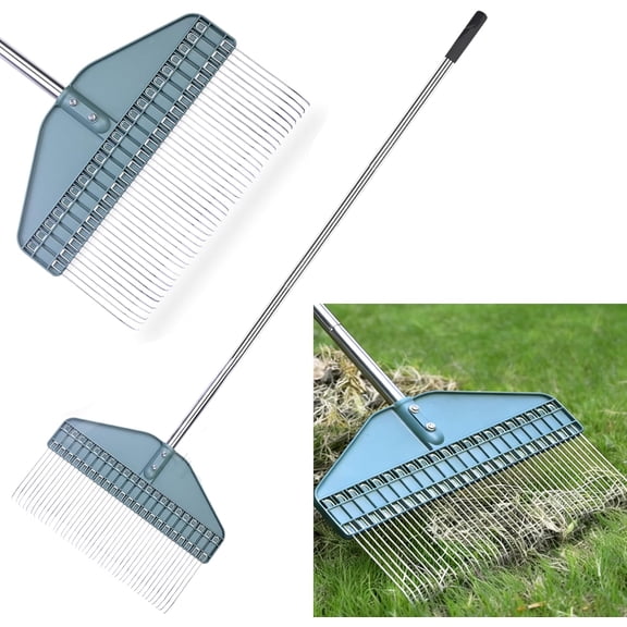 Thatch Rake with 66 Inch Adjustable Handle, 17 Inch Wide Durable Dethatcher Rake, Ideal for Garden, Yard and Lawn, Used for Removing Thatch, Pine Needles, Burrs and Acorns