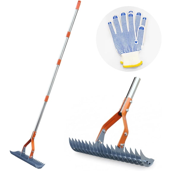 Thatch Rake 74-Inch Heavy Duty Metal with Hardened Steel Tines for Efficient Lawn and Dead Grass Removal, Detachable Handle Manual Dethatcher Yard Landscape Maintenance