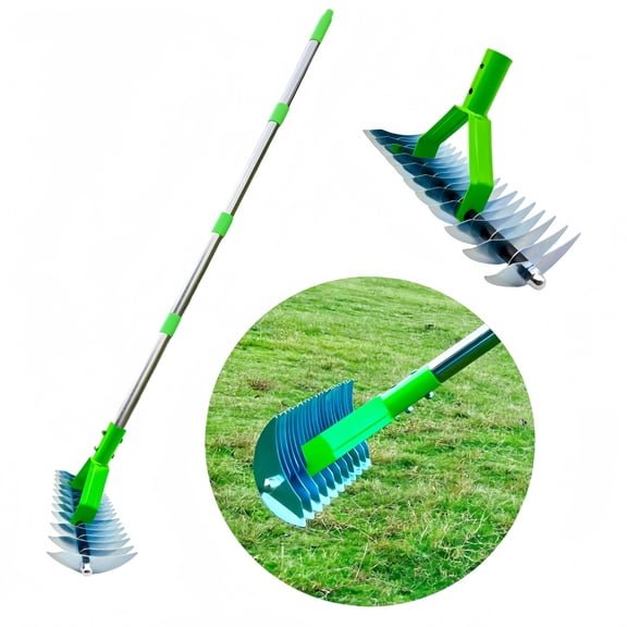 Thatch Rake for Lawn, 13-Inch Dual-Sided Dethatching Rake with Adjustable Handle, Heavy Duty Manual Scarifier Tool for Removing Dead Grass, Moss and Yard Debris