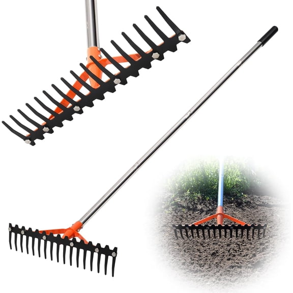 Thatch Rake for Lawns Tempered Spring Steel Tines Dethatcher Rake Heavy Duty Dethatching Rakes with Adjustable Stainless Steel Handle for Lawn CareDead Grass, Garden, Yard