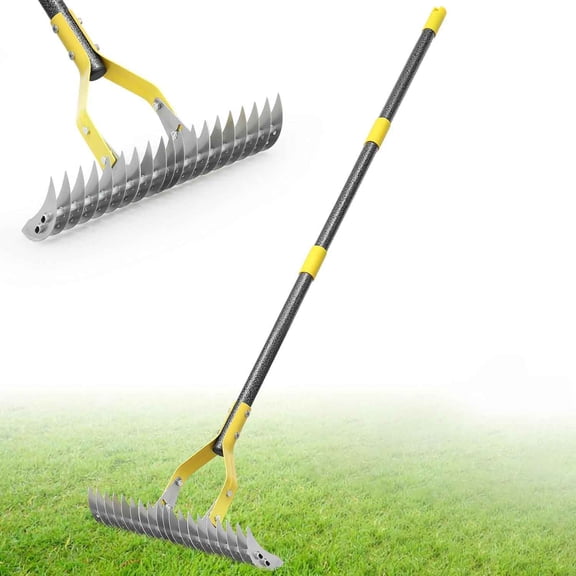 Thatch Rake, Stainless Steel Metal Dethatcher Rake with Sheath, Heavy Duty for Cleaning Dead Grass, Yard, Garden, Leaves, Loosening Soil