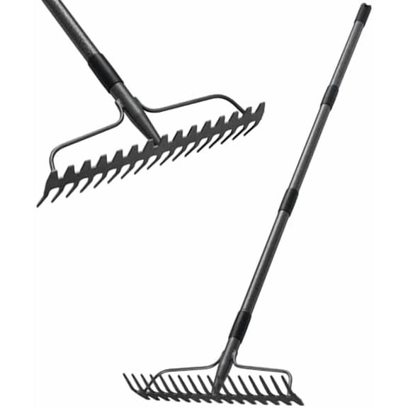 Thatch Rakes for Lawns, Heavy Duty Metal Garden Rake with 17 Prongs, Adjustable Yard Rock Rake for Gardening Loosening Soil, Long Handle 60 Inches$$Garden & Patio