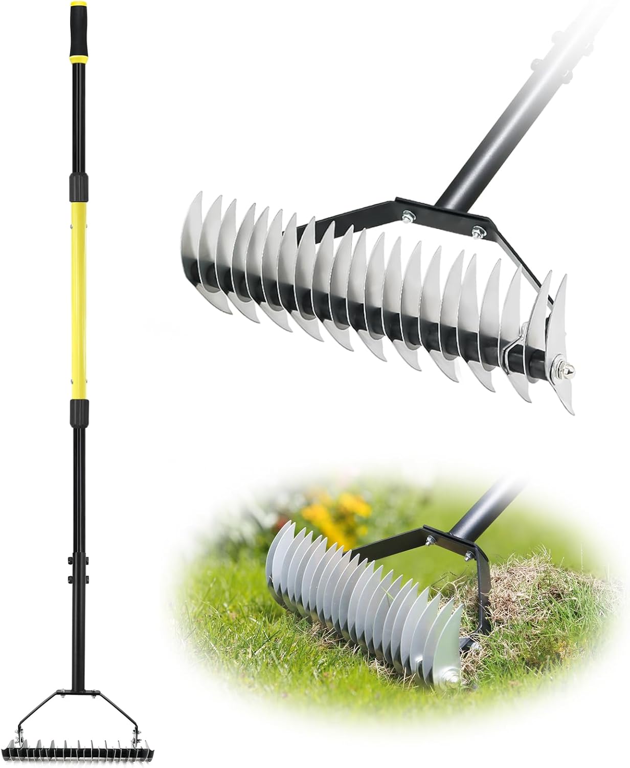 Easy Rake Dethatcher Thatch Rakes for Lawns, 15-Inch Metal Dethatcher Rake, Thatching Rake ...