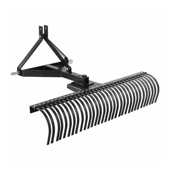 Thatch Remover 60" Tractor Attachment - 32 Steel Prongs - 3-Point Hitch Dethatcher Rake for Lawn Soil Preparation, Grass Maintenance & Land Leveling