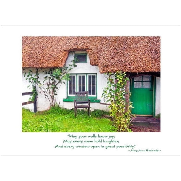 Thatched Irish Cottage New Home Card- Mary Anne Radmacher Quote