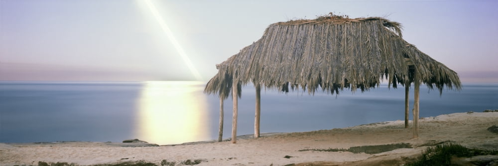 Thatched roof on the beach Windansea Beach La Jolla San Diego San Diego County California USA Canvas Art - Panoramic Images (36 x 12)
