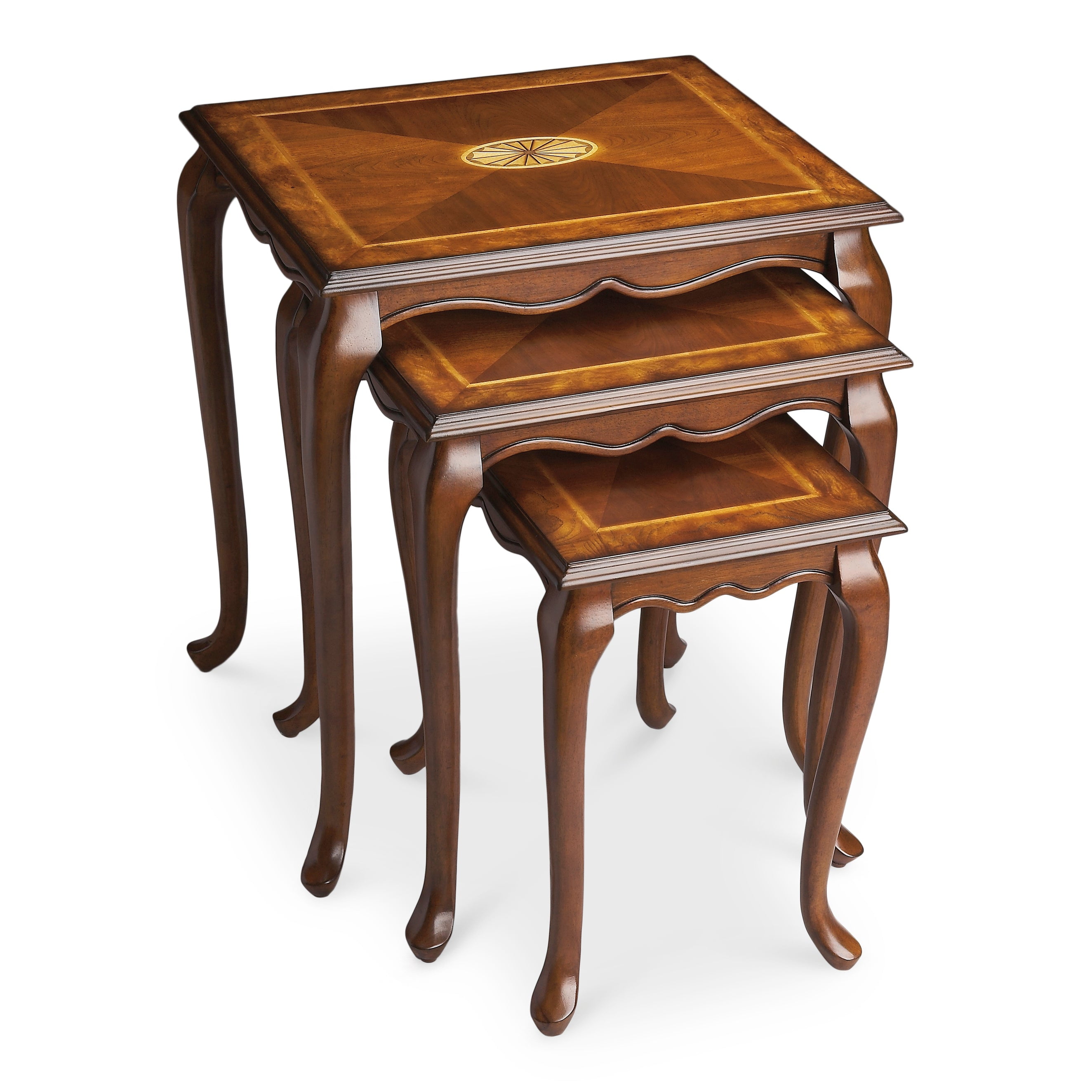 Olive Ash Burl and Cherry Wood Nesting Tables Set
