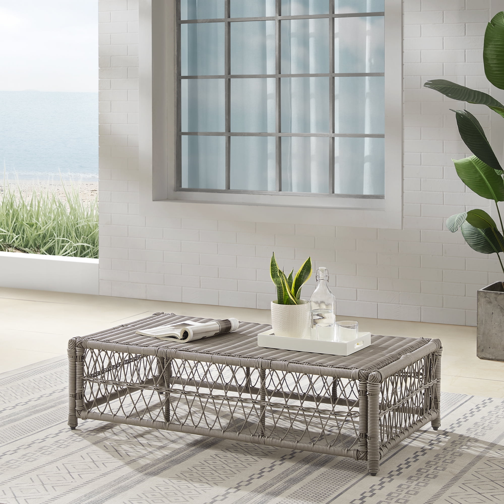 Crosley Thatcher Outdoor Wicker Coffee Table Ottoman - Thumbnail 3