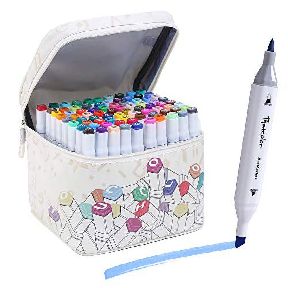 Markers Set with Base, 80 Colors Art Marker Pen Set for Kids and Adult,  Double-Ended Alcohol Based Drawing Art Supplies with Fashion Carrying Case  and