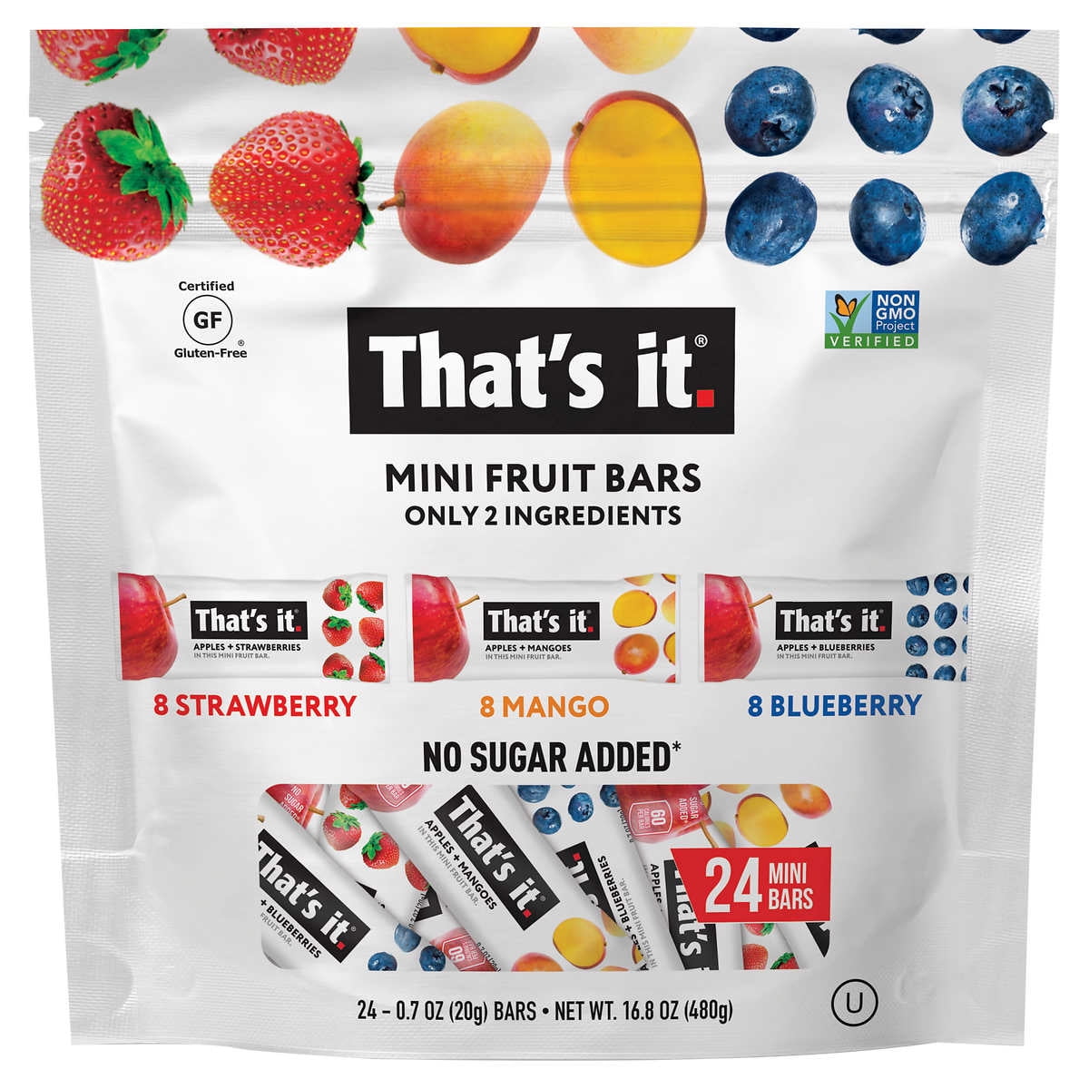 Thats It. Mini Fruit Bars Blueberry Strawberry and Mango Variety 24 Count