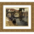 thumbnail image 1 of Thaulow, Fritz 14x12 Gold Ornate Wood Framed with Double Matting Museum Art Print Titled - Washerwomen In The Morning at Quimperle, 1 of 4