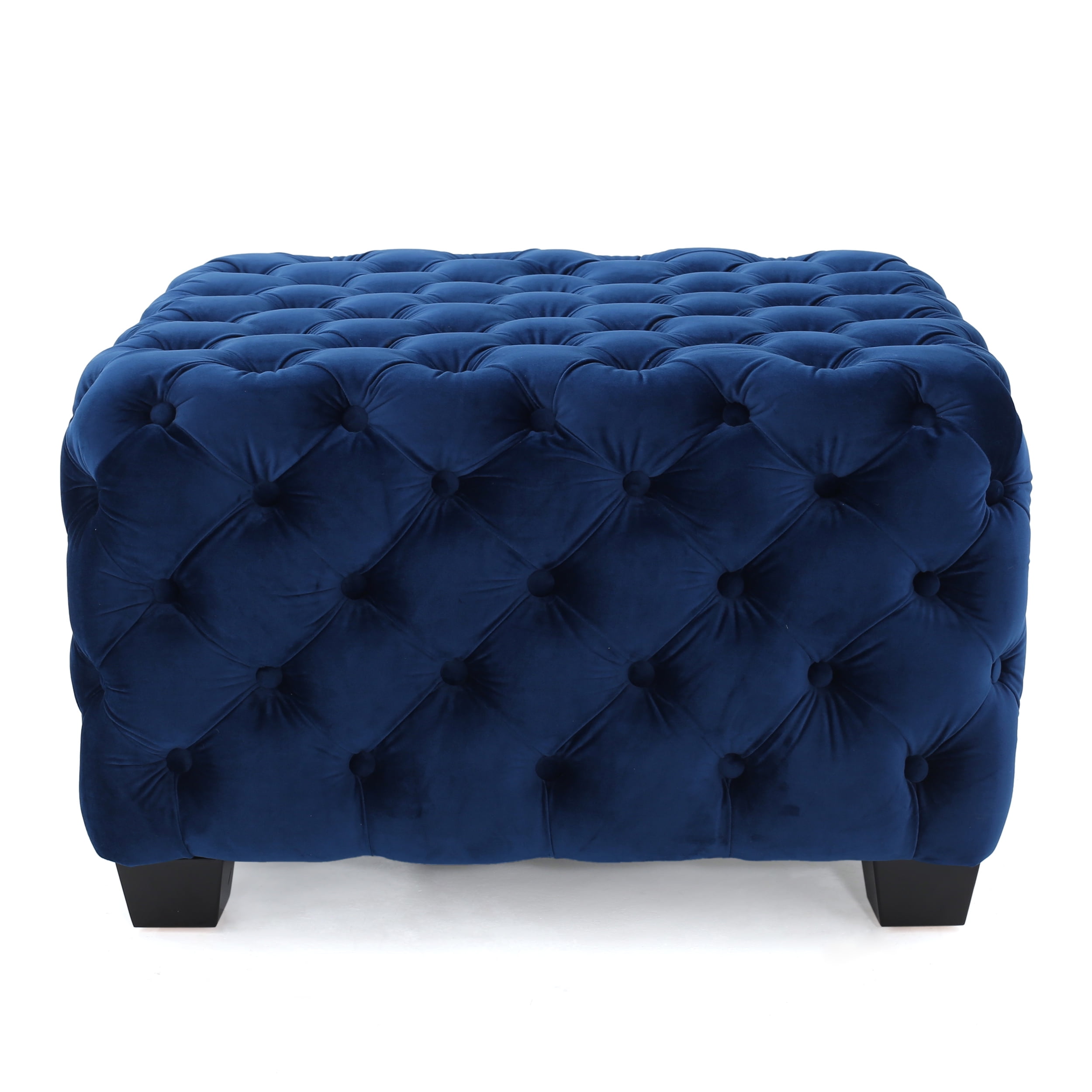 Midnight Blue Modern Glam Velvet Tufted Ottoman