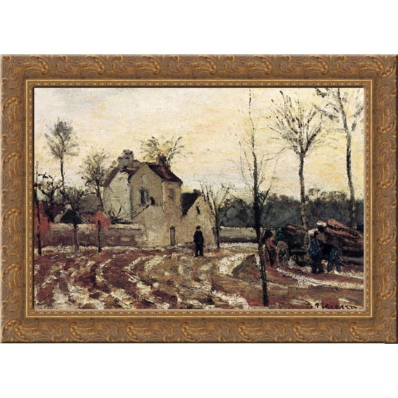 Thaw, Pontoise 24x20 Gold Ornate Wood Framed Canvas Art by Pissarro, Camille