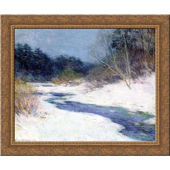 Thawing Brook 20x20 Gold Ornate Wood Framed Canvas Art by Metcalf, Willard